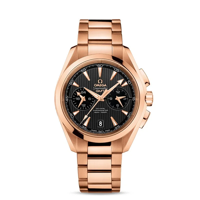 Seamaster Aqua Terra Chronograph GMT Watch Review Caliber 9605 gold case and bracelet
