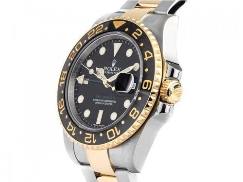 116713LN Rolex GMT-Master II Professional Gold Bezel Mens Watch side view