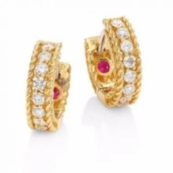 Roberto Coin Ladies White Rose Yellow Gold Diamonds Luxury Earrings