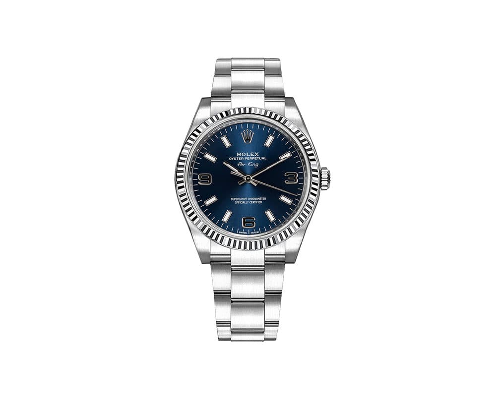 114234 bluaso Rolex Air-King Oyster Perpetual Blue Dial Women Watch