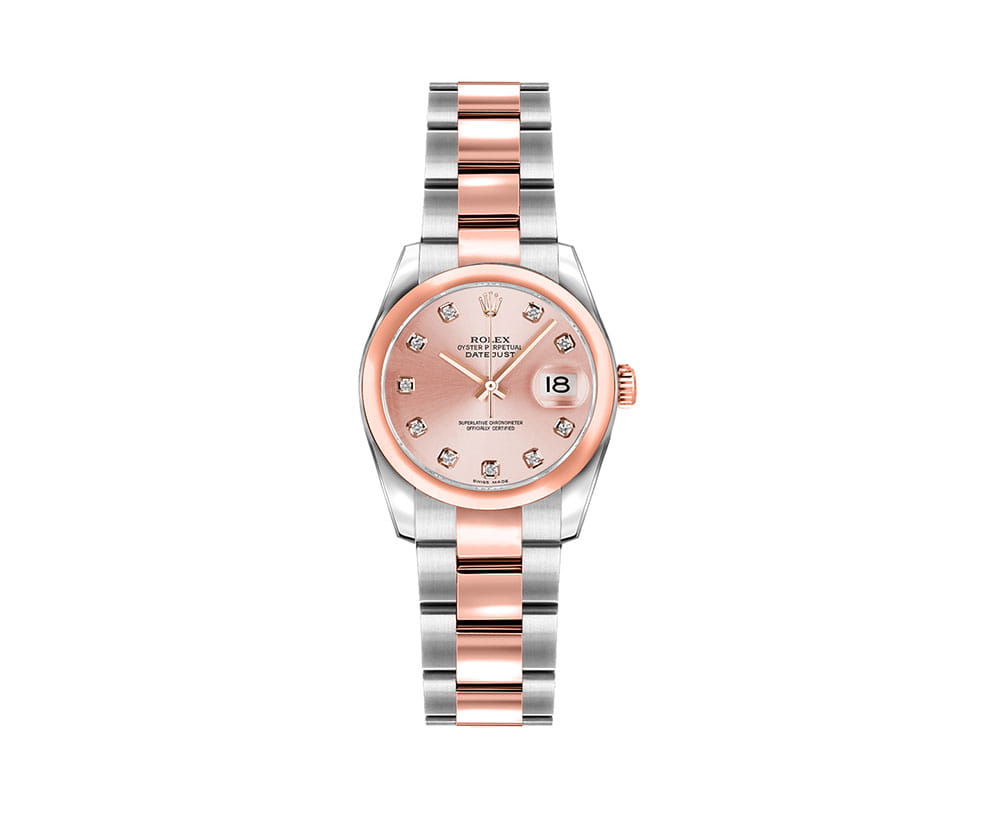 Rolex Lady-Datejust 179161 26mm Pink Diamond Rose Gold Watch 