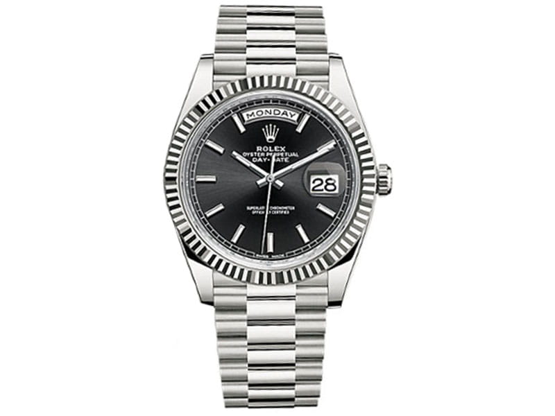 rolex day date white gold black dial