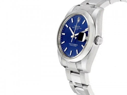115200 Rolex Oyster Perpetual Date 34 Blue Dial Lady Watch bluso caliber 3135 side view
