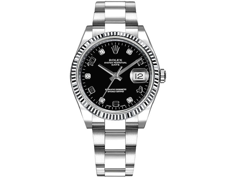 115234 Rolex Date blkdfo Oyster Perpetual 34 Black Dial Lady Watch Diamonds caliber 3135 @majordor #majordor