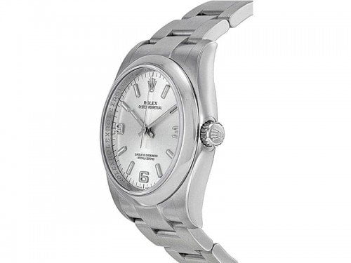 Rolex 116000 SLVASO Oyster Perpetual 36 Silver Dial Ladies Watch caliber 3130 side view
