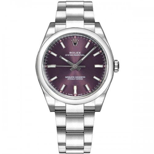 Rolex Oyster Perpetual M114200 0020 34mm Grape Red Dial Watch